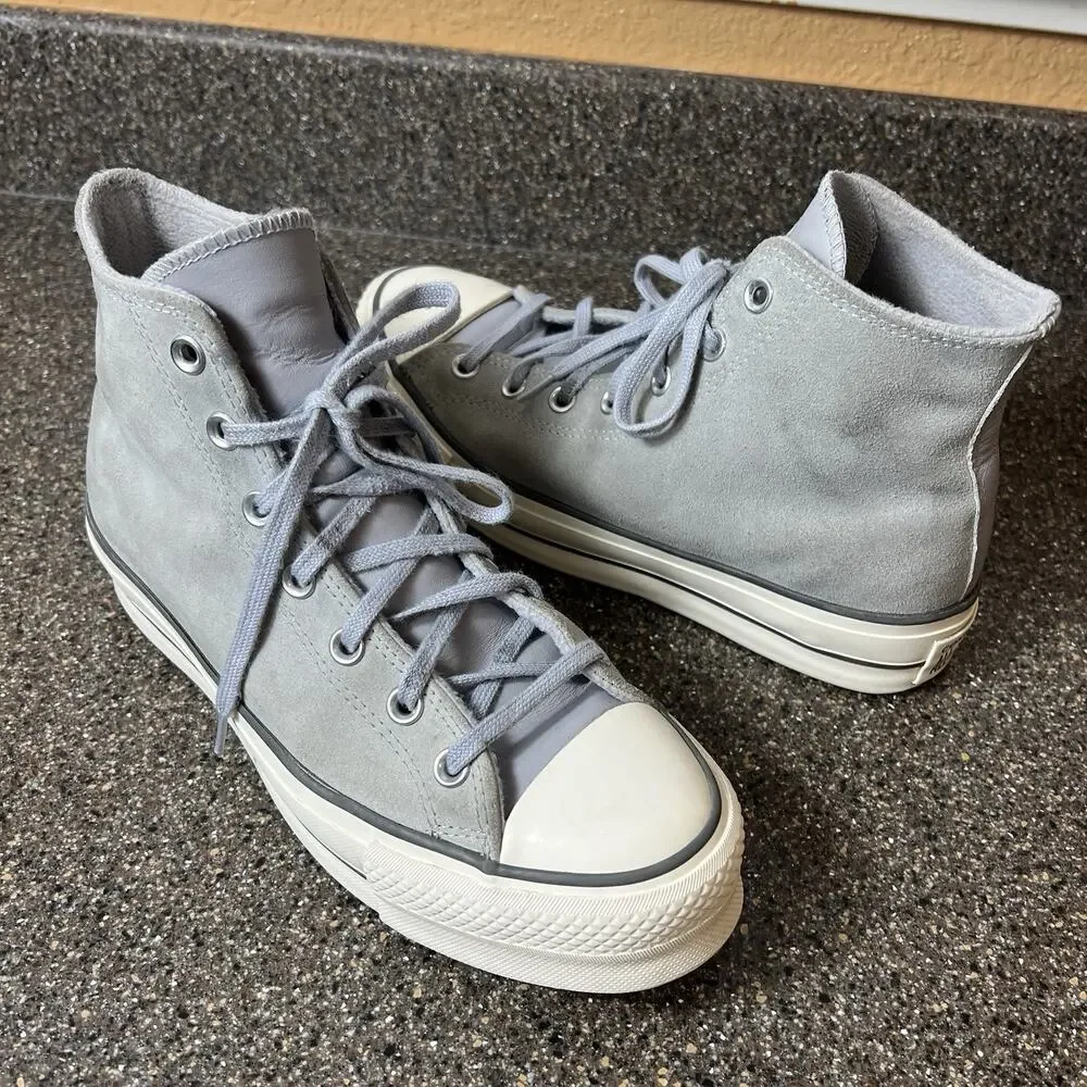 Converse All Star Platform Hi Top Womens Size 9 Gray Suede Sneaker Lace Up Shoes